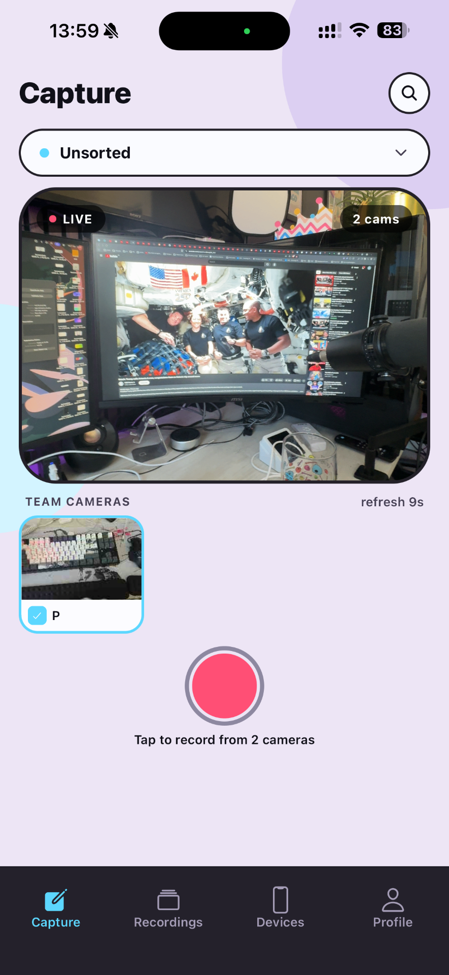 Multicam capture screen